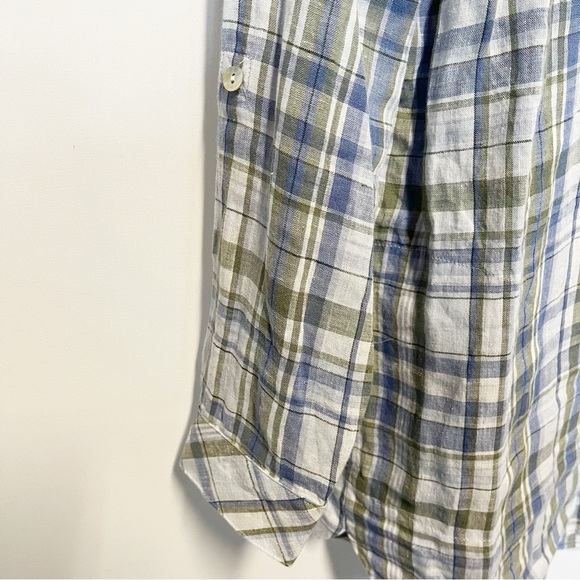 J. Jill Love Linen White Blue & Green Plaid Long Sleeve Tunic Size Small Petite - Picture 4 of 8